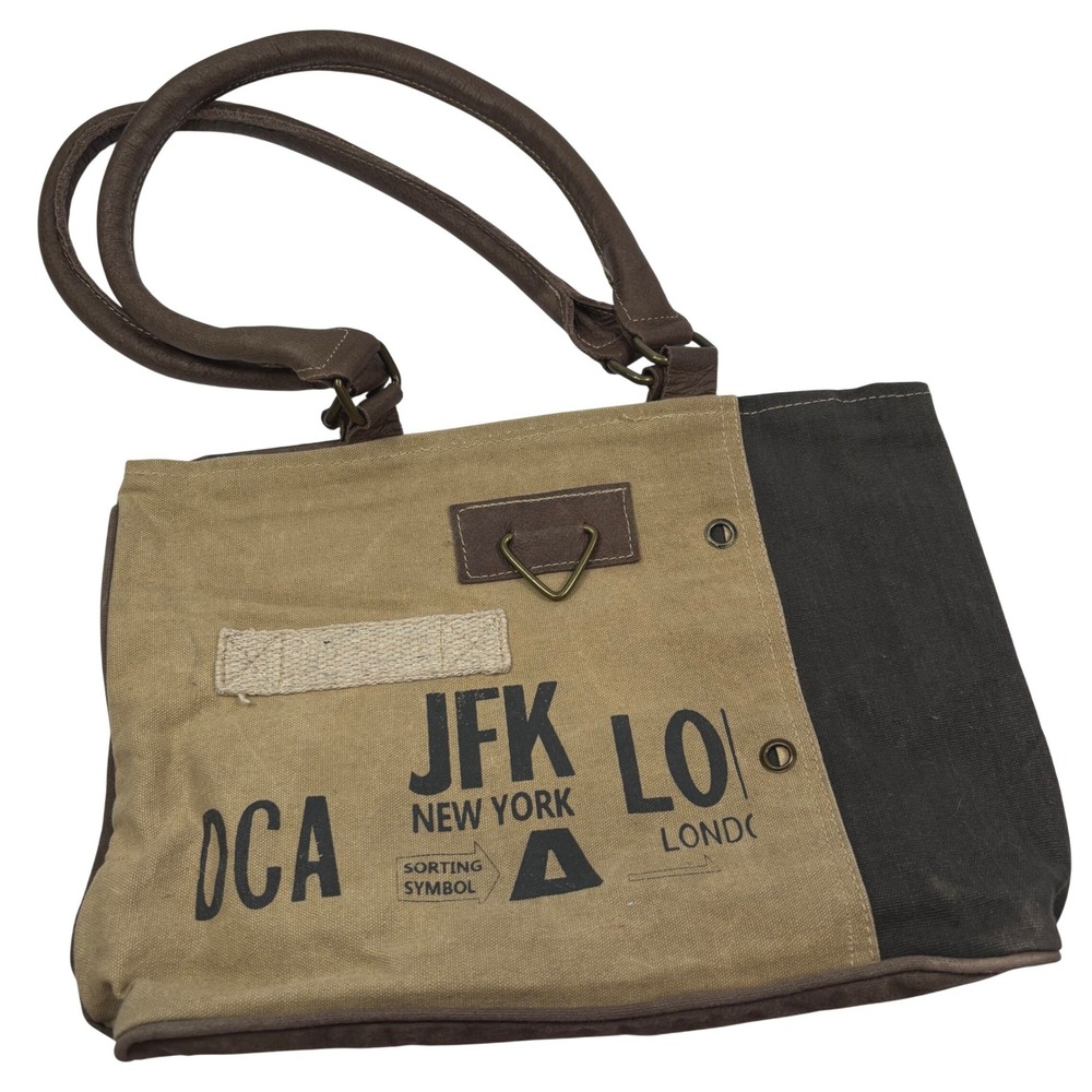 Myra Bag Medium Shoulder Bag Upcycled Canvas Leather JFK London Distressed Boho